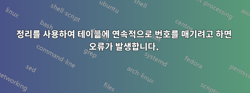 정리를 사용하여 테이블에 연속적으로 번호를 매기려고 하면 오류가 발생합니다.