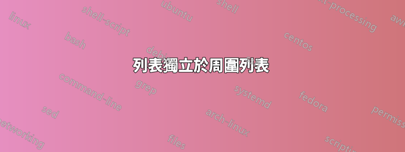 列表獨立於周圍列表