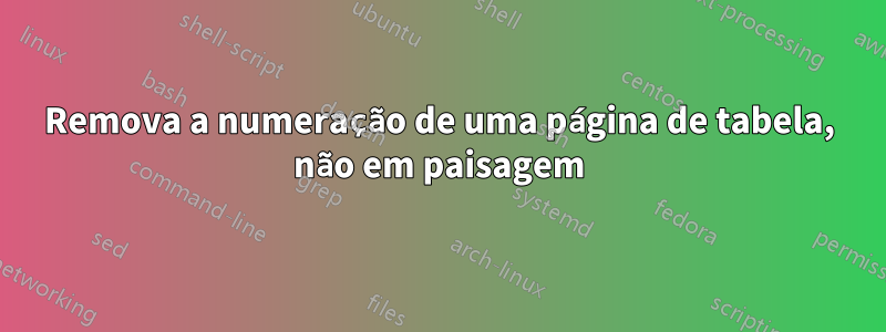 Remova a numeração de uma página de tabela, não em paisagem