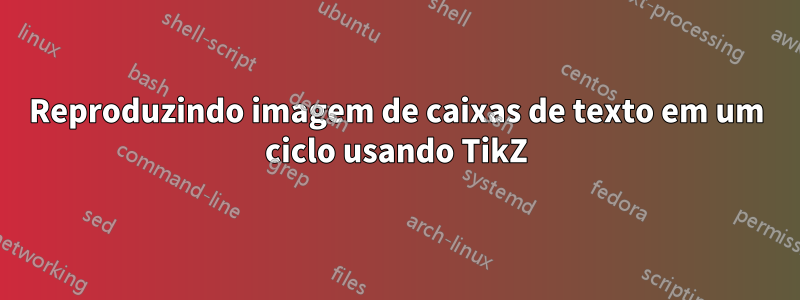 Reproduzindo imagem de caixas de texto em um ciclo usando TikZ