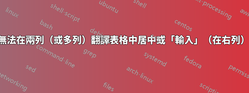 無法在兩列（或多列）翻譯表格中居中或「輸入」（在右列）