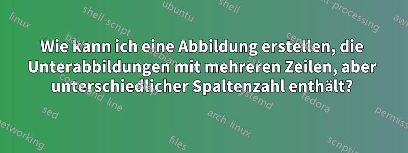 Wie kann ich eine Abbildung erstellen, die Unterabbildungen mit mehreren Zeilen, aber unterschiedlicher Spaltenzahl enthält?