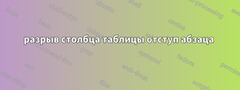 разрыв столбца таблицы отступ абзаца