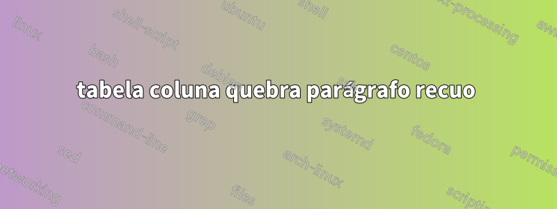 tabela coluna quebra parágrafo recuo