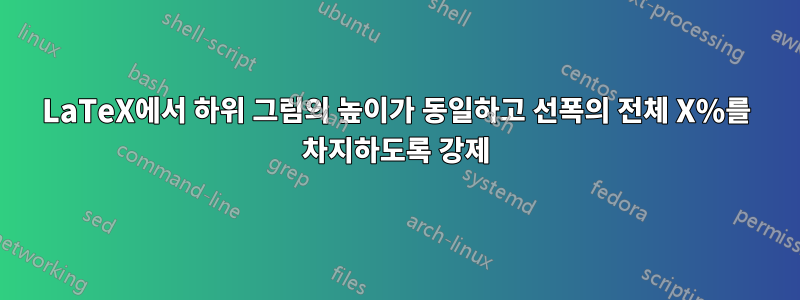 LaTeX에서 하위 그림의 높이가 동일하고 선폭의 전체 X%를 차지하도록 강제