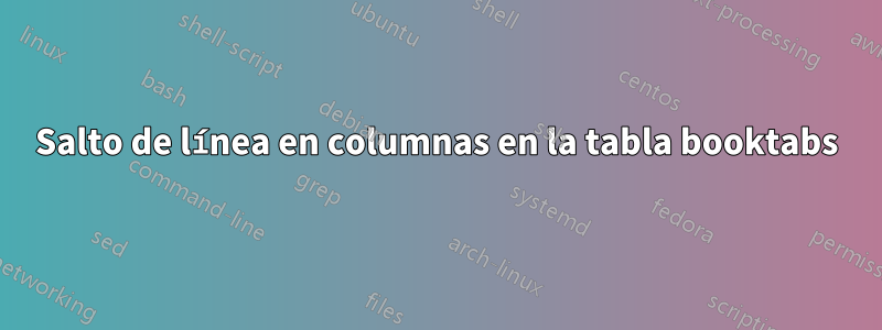 Salto de línea en columnas en la tabla booktabs