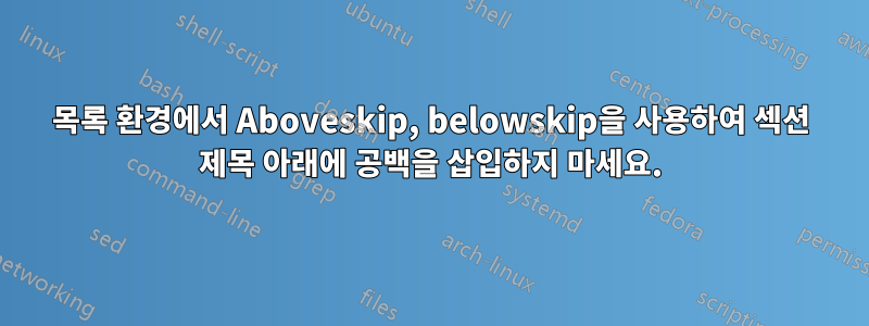 목록 환경에서 Aboveskip, belowskip을 사용하여 섹션 제목 아래에 공백을 삽입하지 마세요.