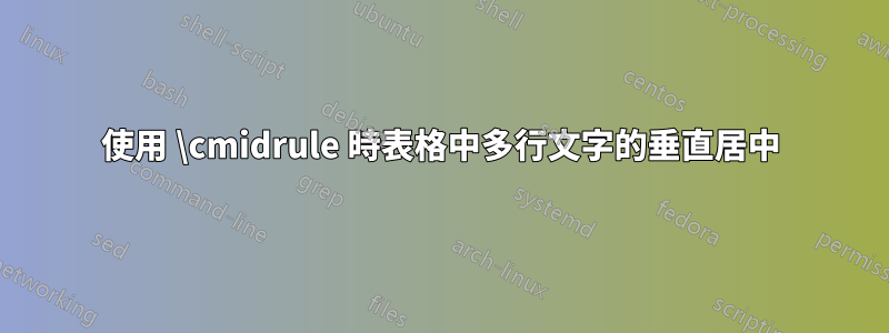 使用 \cmidrule 時表格中多行文字的垂直居中