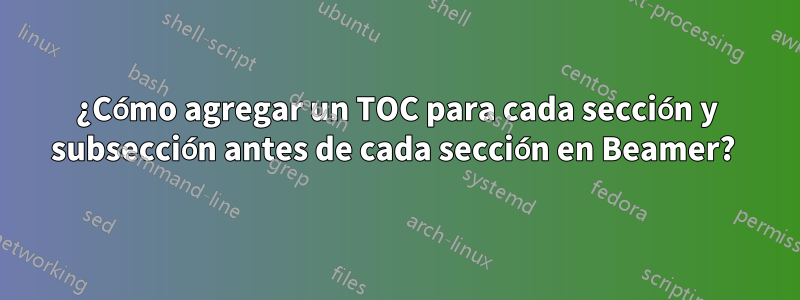 ¿Cómo agregar un TOC para cada sección y subsección antes de cada sección en Beamer? 