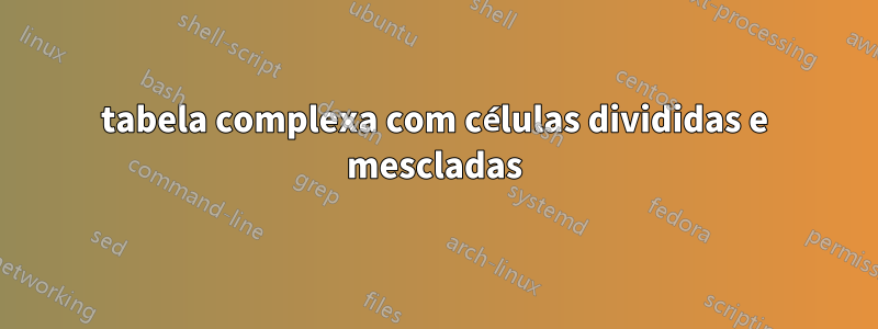tabela complexa com células divididas e mescladas