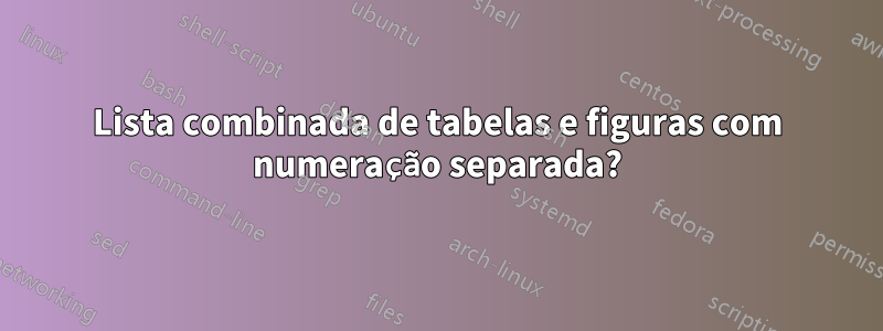 Lista combinada de tabelas e figuras com numeração separada?
