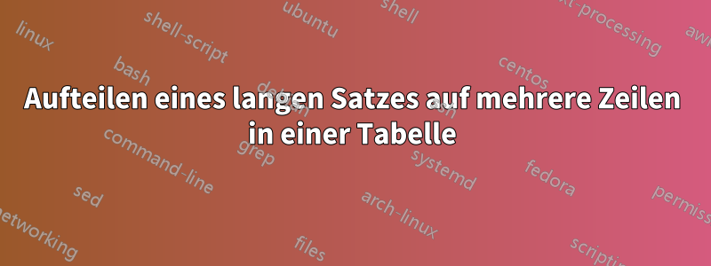 Aufteilen eines langen Satzes auf mehrere Zeilen in einer Tabelle