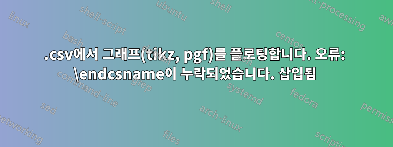 .csv에서 그래프(tikz, pgf)를 플로팅합니다. 오류: \endcsname이 누락되었습니다. 삽입됨