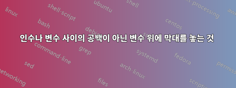 인수나 변수 사이의 공백이 아닌 변수 위에 막대를 놓는 것