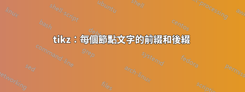 tikz：每個節點文字的前綴和後綴