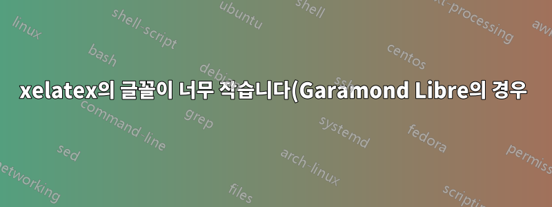 xelatex의 글꼴이 너무 작습니다(Garamond Libre의 경우).