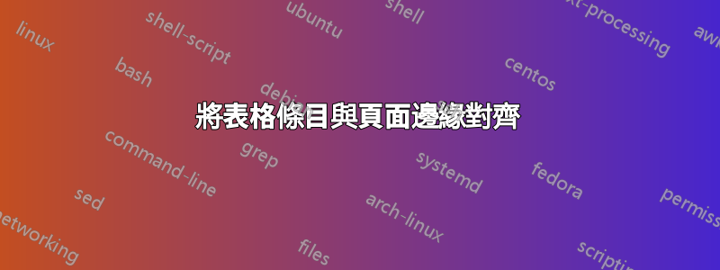 將表格條目與頁面邊緣對齊