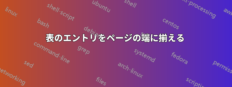 表のエントリをページの端に揃える