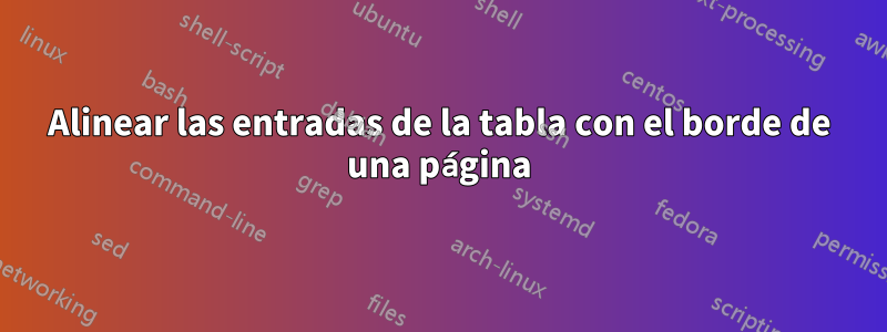 Alinear las entradas de la tabla con el borde de una página