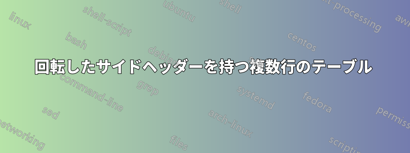 回転したサイドヘッダーを持つ複数行のテーブル