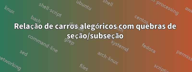 Relação de carros alegóricos com quebras de seção/subseção