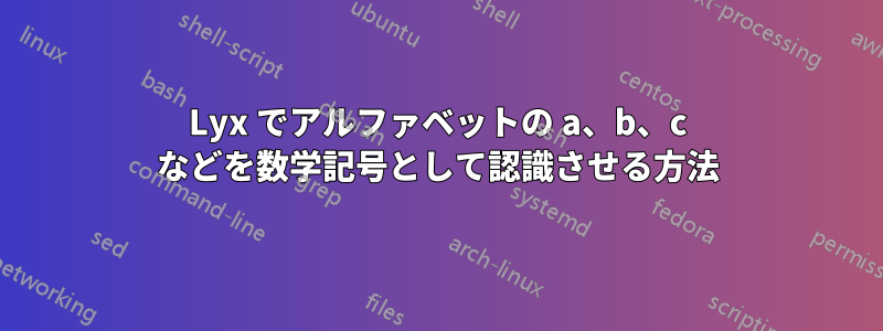 Lyx でアルファベットの a、b、c などを数学記号として認識させる方法