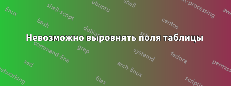 Невозможно выровнять поля таблицы