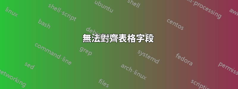 無法對齊表格字段
