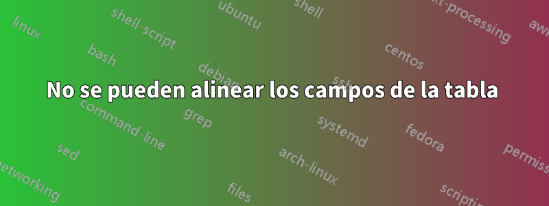 No se pueden alinear los campos de la tabla