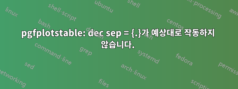 pgfplotstable: dec sep = {.}가 예상대로 작동하지 않습니다.