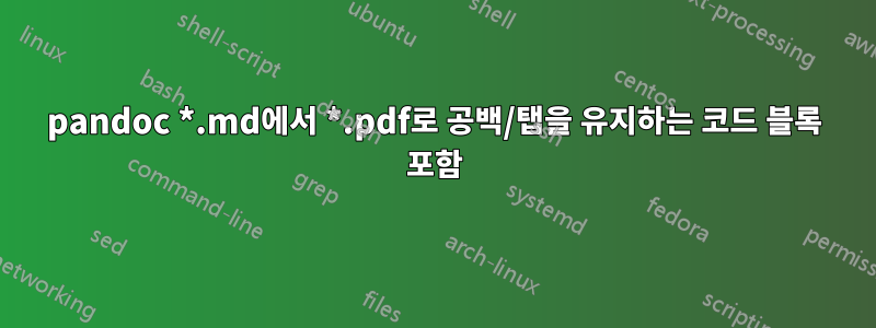 pandoc *.md에서 *.pdf로 공백/탭을 유지하는 코드 블록 포함