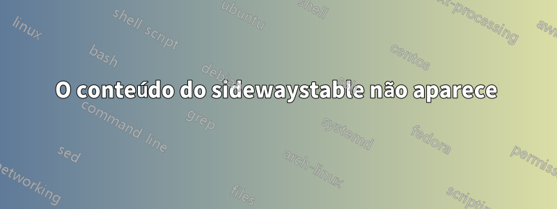 O conteúdo do sidewaystable não aparece