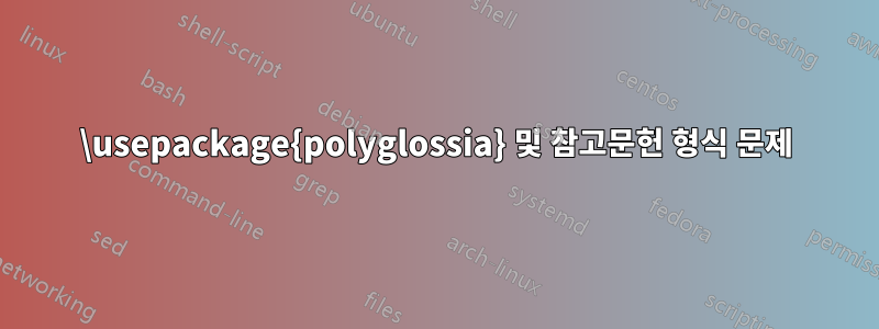 \usepackage{polyglossia} 및 참고문헌 형식 문제