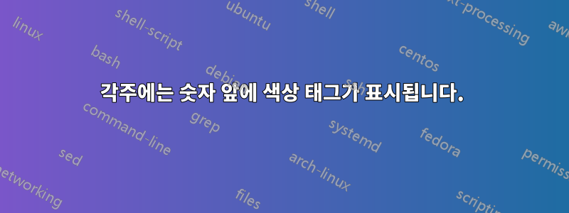 각주에는 숫자 앞에 색상 태그가 표시됩니다.