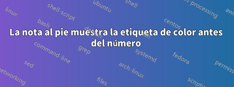 La nota al pie muestra la etiqueta de color antes del número