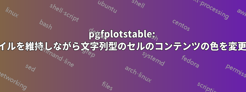 pgfplotstable: スタイルを維持しながら文字列型のセルのコンテンツの色を変更する