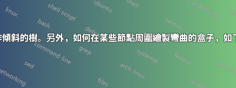 無法製作傾斜的樹。另外，如何在某些節點周圍繪製彎曲的盒子，如下圖所示