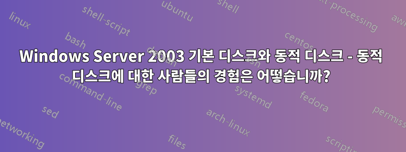 Windows Server 2003 기본 디스크와 동적 디스크 - 동적 디스크에 대한 사람들의 경험은 어떻습니까?