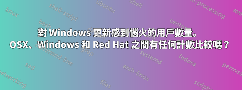 對 Windows 更新感到惱火的用戶數量。 OSX、Windows 和 Red Hat 之間有任何計數比較嗎？
