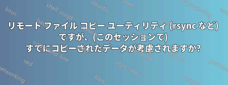 リモート ファイル コピー ユーティリティ (rsync など) ですが、(このセッションで) すでにコピーされたデータが考慮されますか?