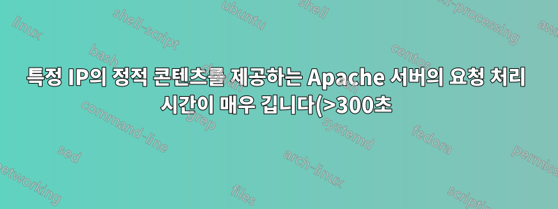 특정 IP의 정적 콘텐츠를 제공하는 Apache 서버의 요청 처리 시간이 매우 깁니다(>300초)