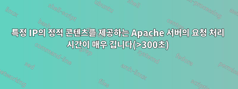 특정 IP의 정적 콘텐츠를 제공하는 Apache 서버의 요청 처리 시간이 매우 깁니다(>300초)