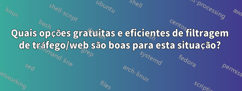 Quais opções gratuitas e eficientes de filtragem de tráfego/web são boas para esta situação?