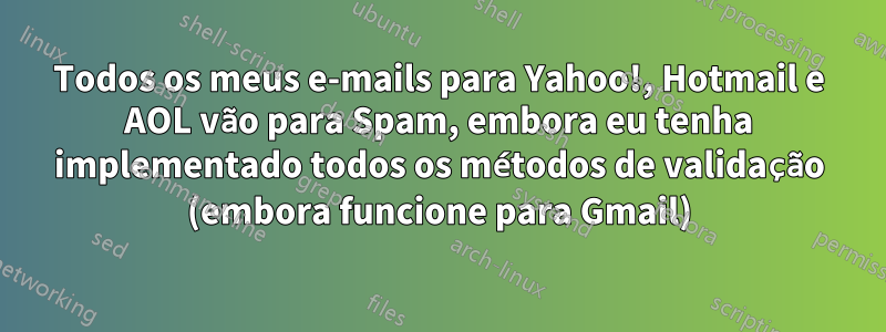 Todos os meus e-mails para Yahoo!, Hotmail e AOL vão para Spam, embora eu tenha implementado todos os métodos de validação (embora funcione para Gmail)