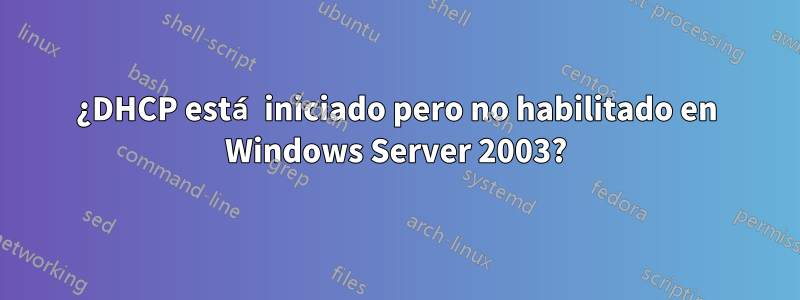 ¿DHCP está iniciado pero no habilitado en Windows Server 2003?