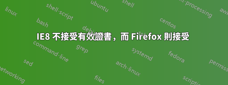 IE8 不接受有效證書，而 Firefox 則接受