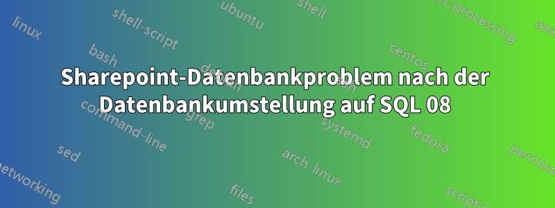Sharepoint-Datenbankproblem nach der Datenbankumstellung auf SQL 08