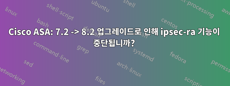 Cisco ASA: 7.2 -> 8.2 업그레이드로 인해 ipsec-ra 기능이 중단됩니까?