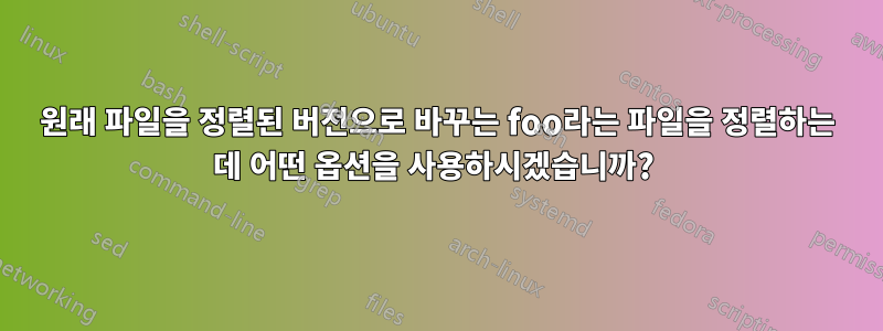 원래 파일을 정렬된 버전으로 바꾸는 foo라는 파일을 정렬하는 데 어떤 옵션을 사용하시겠습니까? 