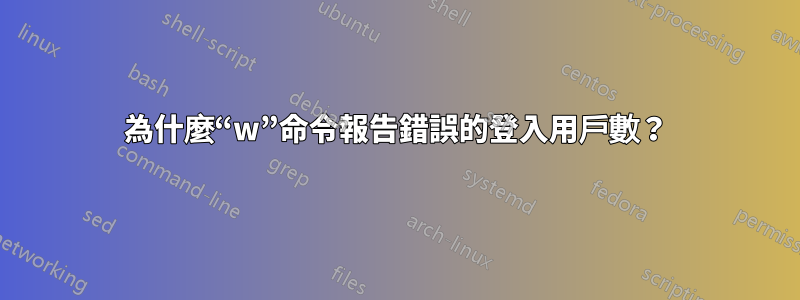 為什麼“w”命令報告錯誤的登入用戶數？